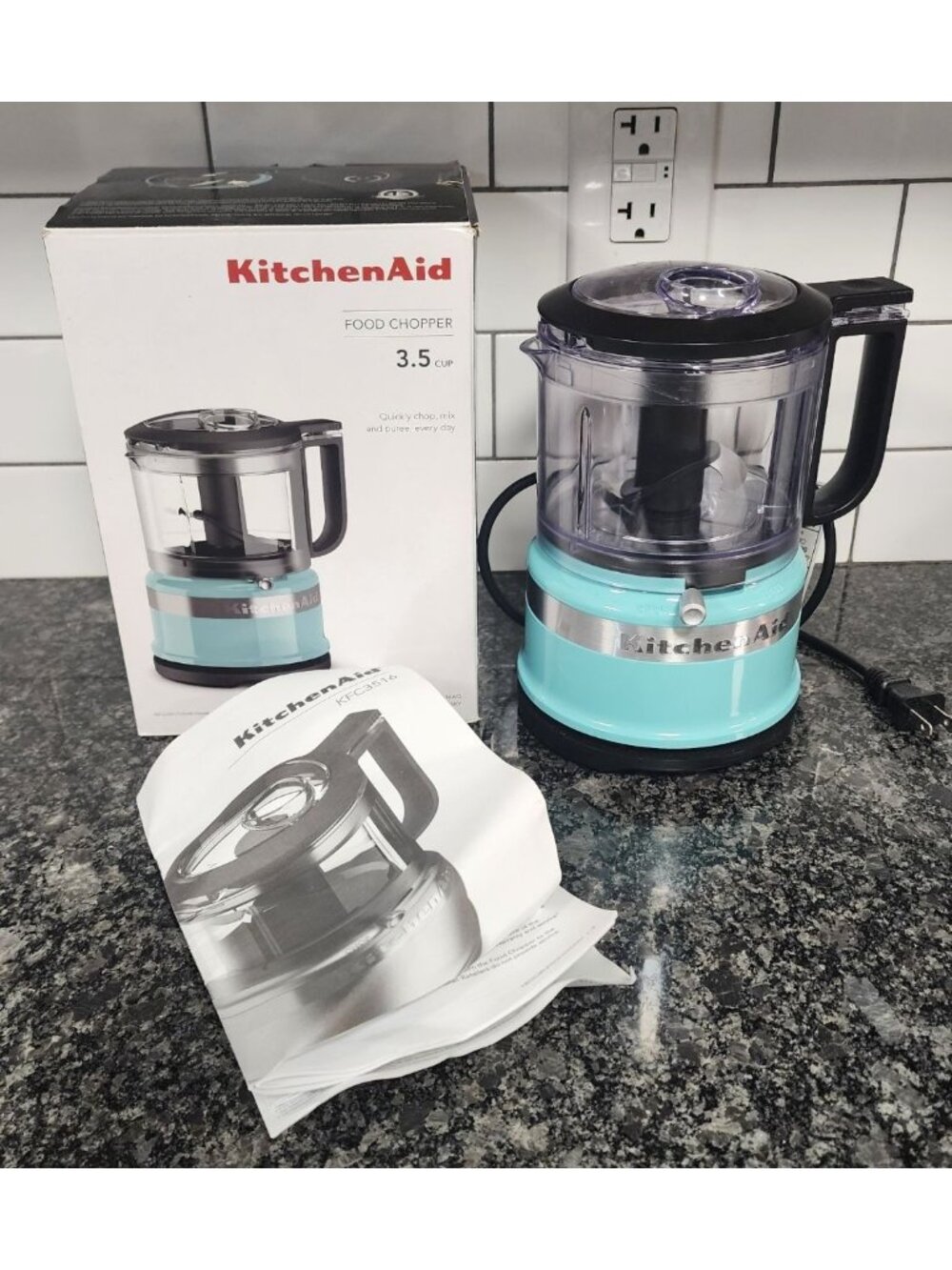 KITCHEN AID FOOD CHOPPER PROCESSOR 3.5 CUP AQUA SKY DRIZZLE BASIN BPA FREE
